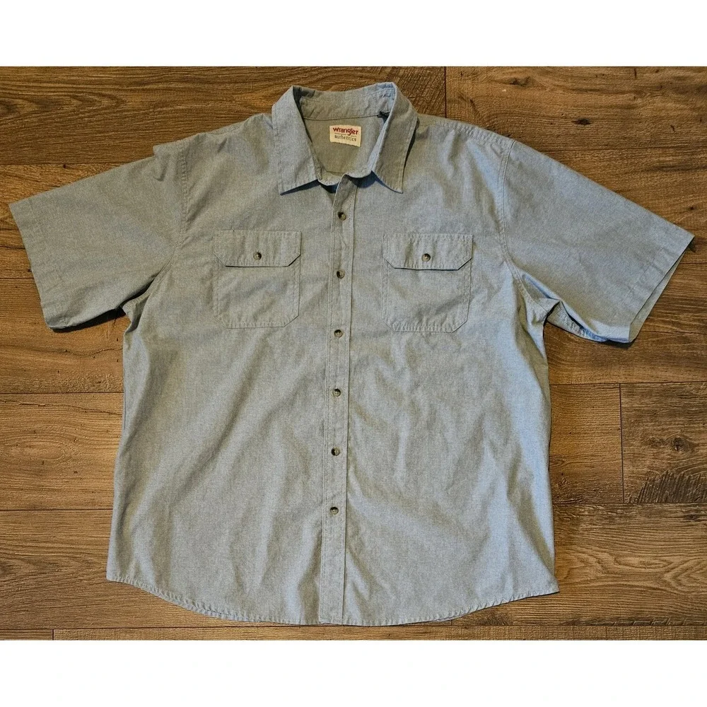 Wrangler‎ Authentics Mens Short Sleeve Button Up Shirt Size 2XL Gray